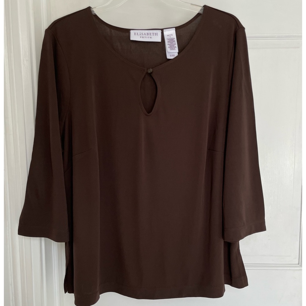 Dark espresso brown key hole blouse by Elisabeth Petite size XL